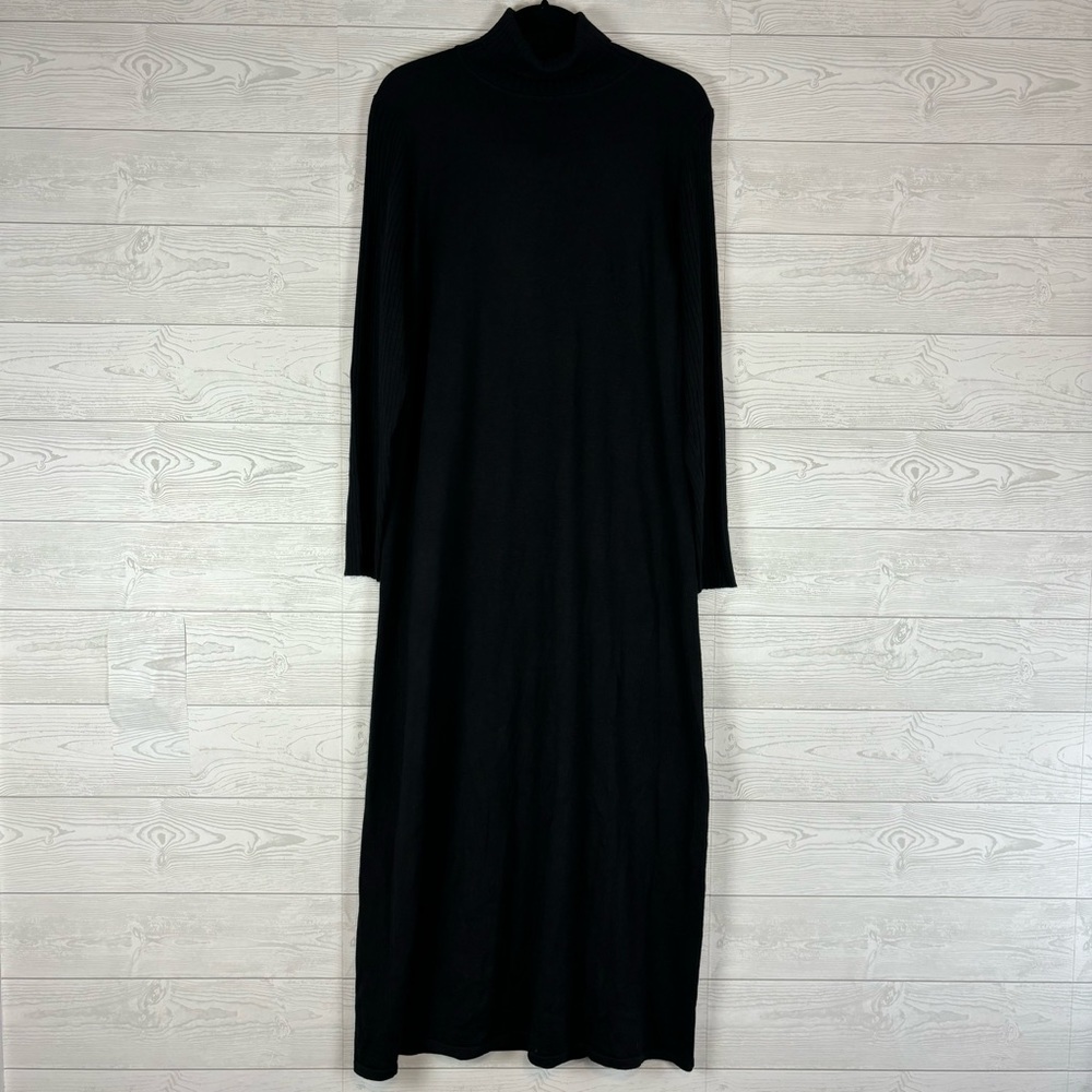 DIALOGUE BLACK KNIT LONG SLEEVE MERINO WOOL ACRYLIC DRESS SIZE LARGE